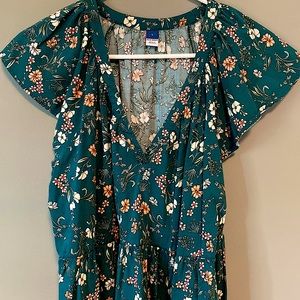 Flutter-Sleeve Floral-Print Mini Swing Dress for Women size L